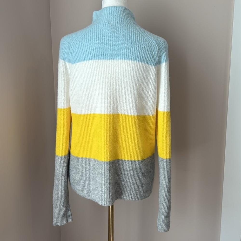Halogen Striped Mock Neck Sweater White Blue Yellow Gray Small - Picture 3 of 6